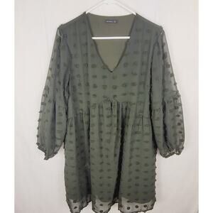 Miholl green swiss dot long sleeved babydoll dress size XL Y2K coquette romantic